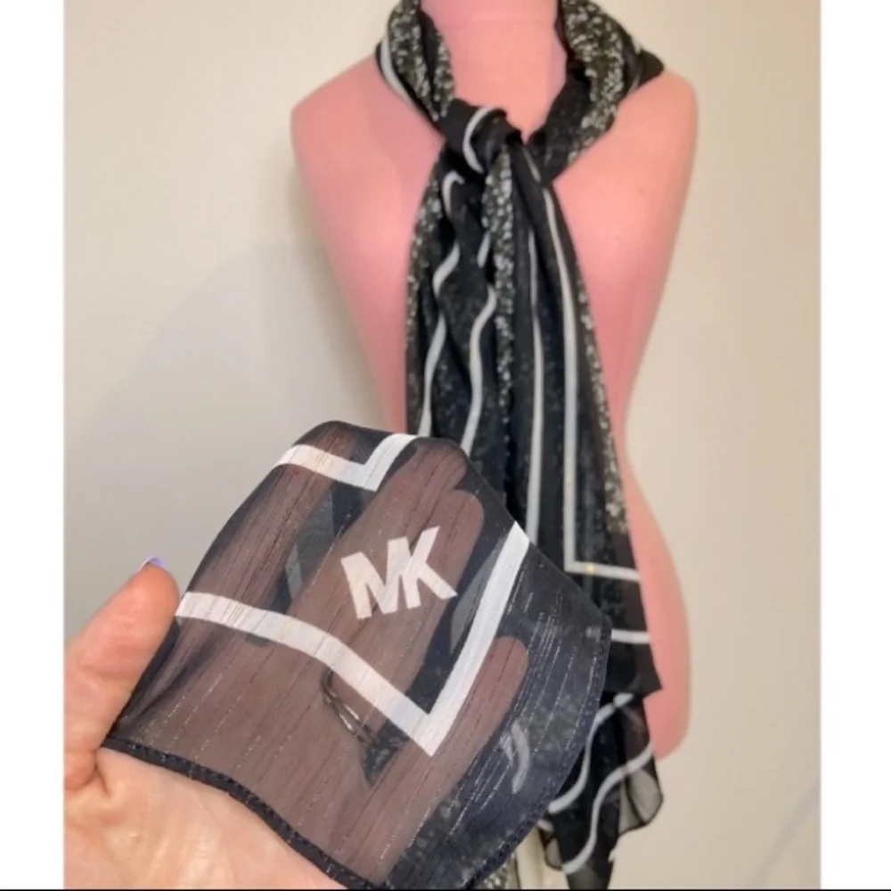Michael Kors Black and White Logo Sheer Scarf